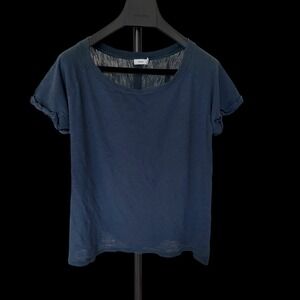 Vince Navy Blue Slub Cotton Short Sleeve Scoop Neck Raglan Tee Shirt L